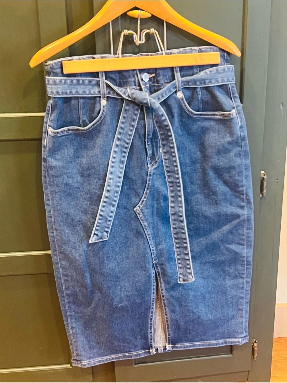 Veronica Beard Denim Paperbag Midi Skirt Tie Waist